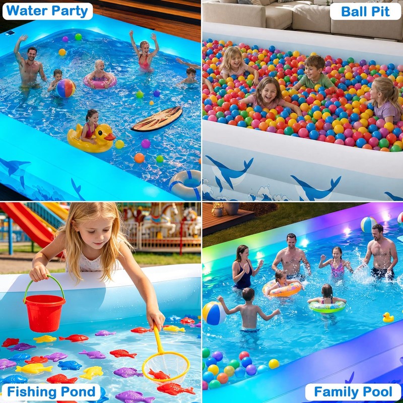 Large Inflatable Pool with Light, 12TF x 6.5TF Inflatable Swimming