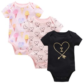 kavkas Baby Bodysuit Cute Short Sleeve Onesie Soft Cotton Vest for Toddler Toddler Boys and Girls 3 Pack (0-12 Months), love sets, 3-6 months