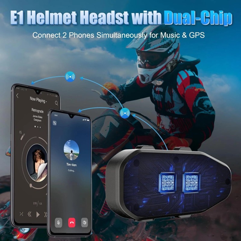 EJEAS E1 Motorcycle Helmet Speaker Bluetooth 5.3 Headset for Single