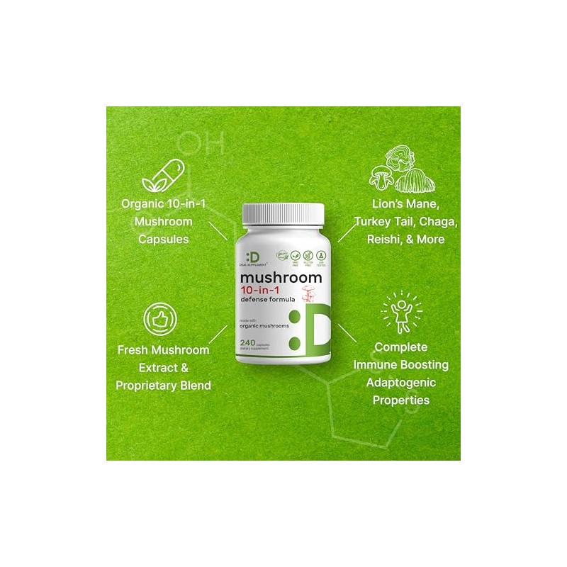 Organic Mushroom Supplement, 8,000mg Per Serving, 240 Veggie Capsules 10