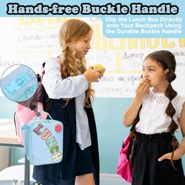 FlowFly Lunch box Insulated Soft Bag Mini Cooler Back to School Thermal Meal Tote Kit With Buckle and Mesh Side Pocket for Girls, Boys, BlueWithLetter