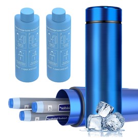TYDGDJD Botella Hielera para Insulina Portátil, 60 Horas Estuche para Insulina de Viaje, con Termómetro y 2 Hieleras, Porta Acero Inoxidable Insulina para Viaje, Enfriadora de Transporte Aprobada por TSA (Azul)