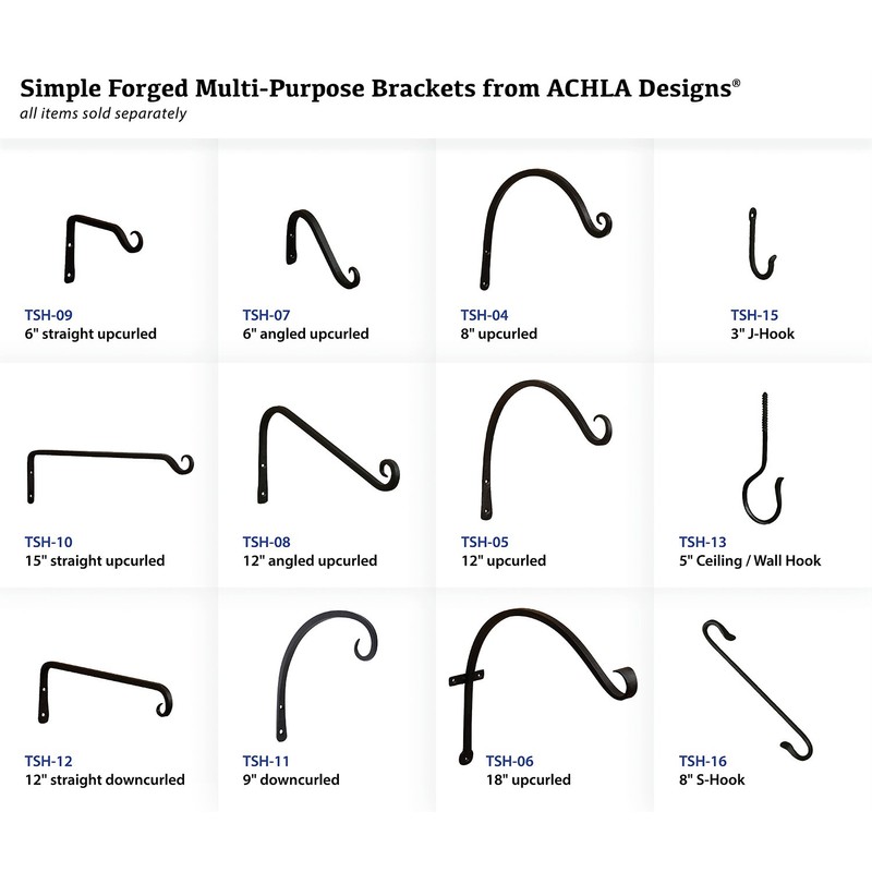 Achla Designs Angled Upcurled Wall Bracket Hook, 12-inch (TSH-08)