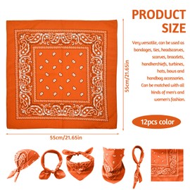 MEIYAXINWIN Pack of 12 Women's Bandanas, 55 x 55 cm Headscarf, Men's Square Bandana, Made of Polyester, 12 Colours, Bandana Headscarf, Women's Paisley Bandana, Neckerchief, for Adults and Children,