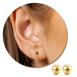 18K Gold Plated Earrings for Women S925 Sterling Silver Stud Earrings Ball Studs Post Earrings Gold Plated Stud Earrings Round Ball Studs for Men Cartilage Earrings Tragus Earrings Jewelry (3mm)