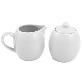 White Ceramic Creamer and Sugar Service Set with Lid