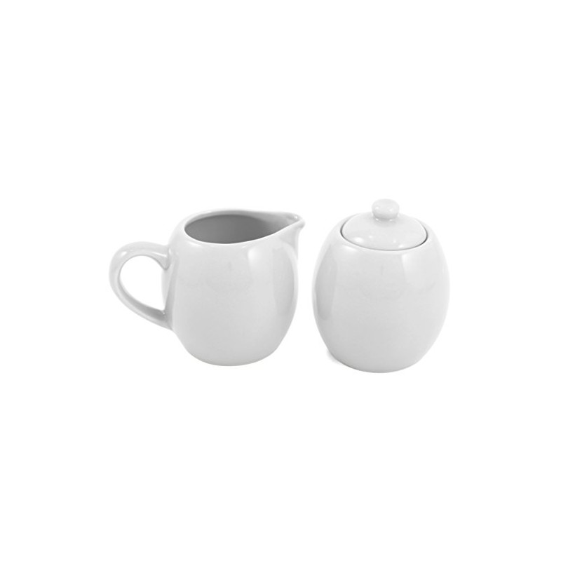 White Ceramic Creamer and Sugar Service Set with Lid