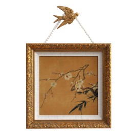 CreateCell framed wall art painting,New Chinese Retro Still Life Decorative Painting Plum Blossom and Bamboo Botanical Landscape Painting Tea Room Decorative Painting,12.8*12.8inches solid wood frame