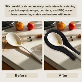 Vimstury Silicone Spoon Rest for Stove Top & Cleaning Gloves Set (3-Pack) - Heat-Resistant, Non-Slip, Easy Clean - Kitchen Counter & BBQ- Large Utensil Holder & Drip Catcher, Dark Gray, Black & Green