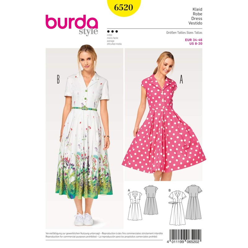 Burda Ladies Sewing Pattern 6520 Shirt Dresses