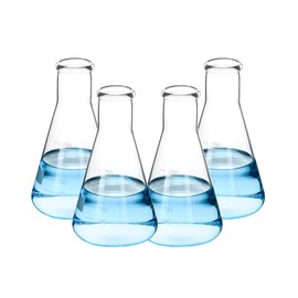 QWORK Erlenmeyer Flask Set, 4 Pcs 250ML Borosilicate Glass Conical Flasks with Narrow Mouth, Printed Scale, for Lab, Classroom, Kitchen, Craft, Home