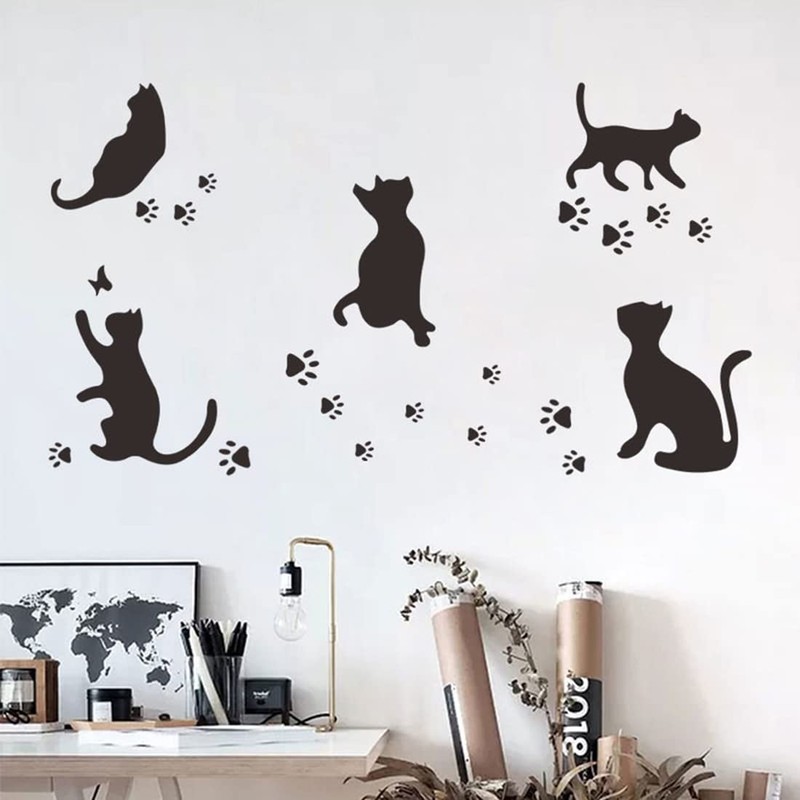 Fujitoya Wall Sticker Cat Black Cat Paw Print Living Room