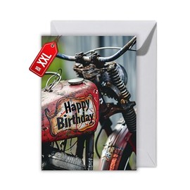 WBdesignz Geburtstagskarte Motorrad mit Umschlag – Vintage Bike Motiv mit „Happy Birthday“ auf Tank – coole Grußkarte für Männer & Motorradfans – Motorrad retro - Motorradfreunde (XXL DIN A4)
