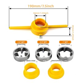 NanTun NPT Die Set, 6-Piece PVC Thread Maker Tool, Pipe Round Die Set, Pipe Threader Plumbing Tool, 3 Sizes: 1/2", 3/4", 1"
