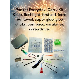 Unbranded Everyday-carry Pocket Survival Kit: Knife, Flashlight, First-aid, Fire Starter