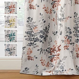 H.VERSAILTEX Linen Blackout Curtains 84 Inches Long Room Darkening Burlap Effect Linen Curtain Draperies for Living Room/Bedroom GreyÂ andÂ Coral Vintage Classical Floral Printing Grommet 2 Panel
