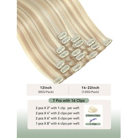 Bellecho Clip in Hair Extensions Real Human Hair, Silky Straight Real Remy Human Hair Extensions Clip ins, Dirty Blonde to Platinum Blonde Clip in Extensions for Women, 20inch 120g 7Pcs, P18/60#