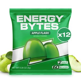 Energy Bytes Caffeine Gummies | Instant Energy Chews for Running, Cycling and Sports Performance | Vegan, Low Sugar | Apple Flash (12-Pack)