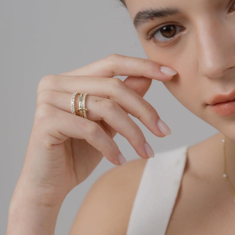 MINDDHA 14K Gold Plated Interlocked Stackable Rings for Women -