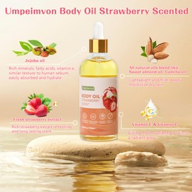 Umpeimvon 2 Pack 3.38 fl.oz Strawberry Body Oil after Shower, Vitamin C & E Gua Sha Body Oils Scented Body Oils for Women, Dry Body Oil Juice for Skin
