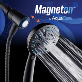 Magneton by AquaCare High-Pressure 8-mode Handheld Shower Head with Magnetic Guidance Docking System - 2 Magnetic Brackets, 5 inch Face, Hygienic Jets, 6 ft. Stainless Steel Hose/ORB Finish