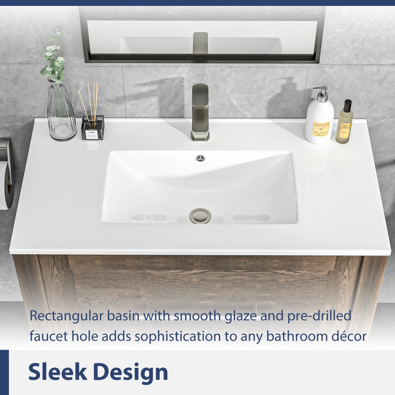 Sarlai 36-Inch Modern Drop-In Vanity Easy Clean Bathroom Sinks Ceramic