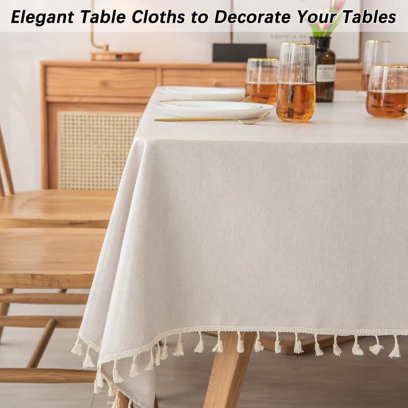 PUDSIRN Table Cloth, Polyester Waterproof Tablecloths, Rectangle Wrinkle Free Tassel