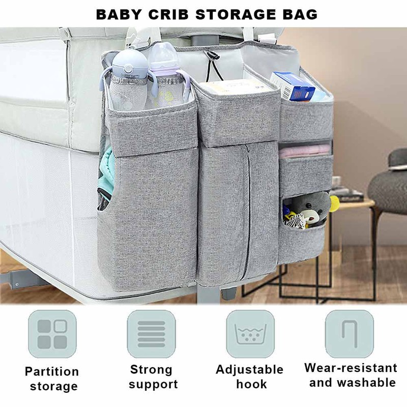 MultiFunctional Baby Bed Hanging Storage Bag Baby Crib Bedside Diaper