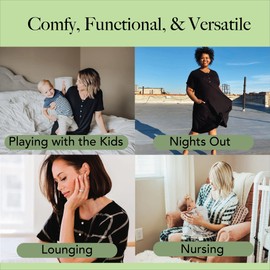 Nesting Olive Kate Modern House Dress - Nursing Dress, Night Gown, Maternity Dress | Comfortable Loungewear for Breastfeeding or Pregnant Women | Soft, Wrinkle Resistant Fabric (Seaside, S/M)