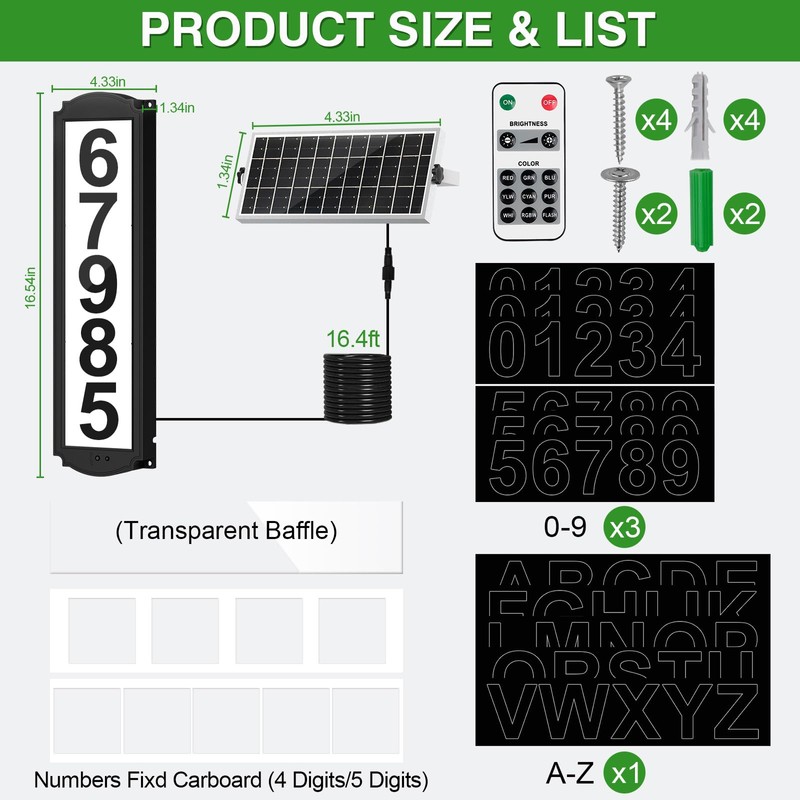 T-SUNUS Solar House Numbers with Separate Panel, IP65 Waterproof Outside