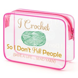 Sfodiary Crochet Makeup Bag for Women Crochet Lovers Beginners Cosmetic Bag Knitting Gift for Knitters Funny Christmas Birthday Presents for Crocheting Enthusiasts Zipper Travel Toiletry Pouch
