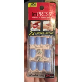 Impress! Impress Gel Manicure Press on Nails Short Periwinkle blue w/ Heart jewel