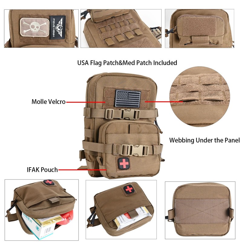 Tactical Mini Molle Hydration Pack,Molle Hydration Carrier with IFAK Pouch&US