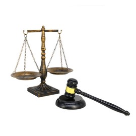 Antique Metal Justice Represent Libra with Fixed Beam, Jewelry Tower/w Wooden Gavel and Block Set, Lawyer Scale of Justice, Judge Sound Block Set, Auction Sale – Bronze, 7.7“ W x 12.1“ H