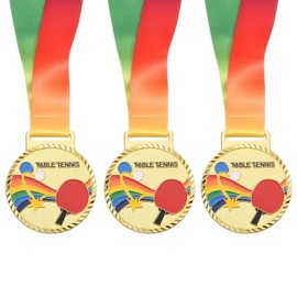 PATIKIL 2.7" Ping Pong Medals, 3 Pack Table Tennis Award Medals Gold Medal with Ribbon Multicolor for Games Sports Competitions