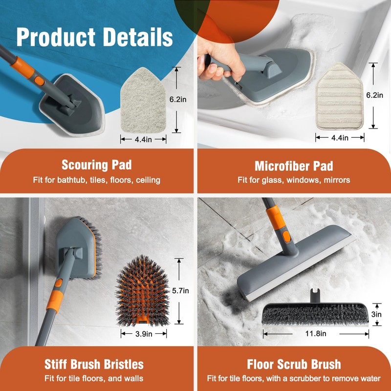 CLEANHOME Floor Scrub Brush Tile Tub Scrubber Brush with 4