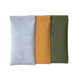 Glasses Cases Soft, Leather Eyeglasses Cases, Squeeze Top Portable Sunglasses Case, PU Glasses Pouch for Men Women (Yellow Blue Green)