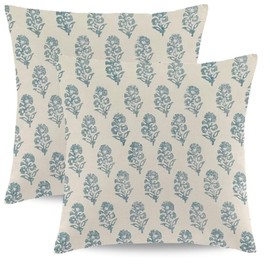 Wsunsal Navy Blue Block Print Pillow Covers 18x18 Inch Set of 2 Vintage Boho Floral Outdoor Decorative Throw Pillow Cases Farmhouse Spring Summer Flower Square Cushion Covers for Home Sofa Bedroom