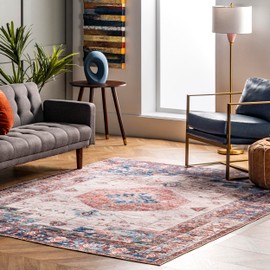 nuLOOM Eliza Machine Washable Traditional Medallion Ultra Thin Area Rug, 6x9, Multi