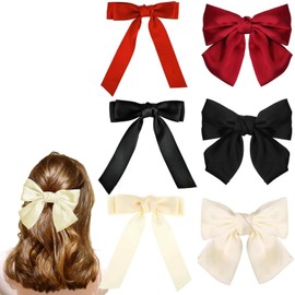 6PCS Hair Bow, Hair Bows for Women, Black Hair Bow Hair Bows Tassel Hair Clips with Long Tail Bow Hair Clip Soft Satin Silky Hair Bows Bowknot Hair Clips Hair Accessories for Women Girls