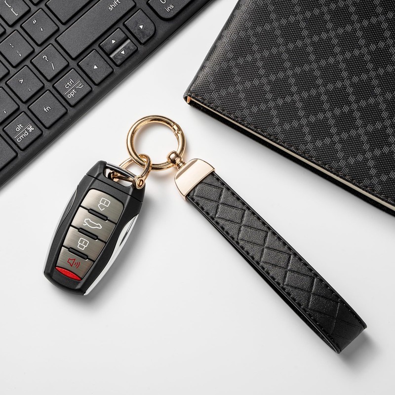 AOKSUNOVA Women's Leather Car Key Fob, black, Modern