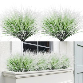 RECUTMS Artificial Grasses for Outdoor Planters Outdoor Greenery White Plastic House Plants Faux Grass for Planters Wedding Indoor Outside Garden Porch Home Office Window Box Decor(White)