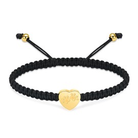 constantlife Heart Cremation Urn Bracelet for Ashes - Stainless Steel Paw Print Pendant Keepsake Jewelry Adjustable Braided Wristband Bangle Pet Dog Cat Memorial Gift for Women (Golden)