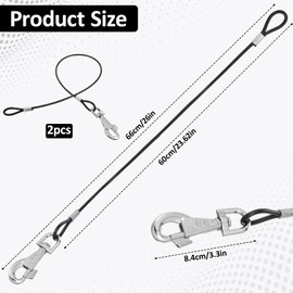 2 Pack Dog Collar Leash Extender Chew Proof Heavy Duty Dog Leash 60cm Metal Cable Leads for Any Leashes & Collar & Harness(Black)