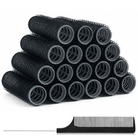 19PCS Self Grip Small Hair Rollers for Women Heatless Velcro Rollers for Hair Volume Set with Tail Comb for Medium Short Hair and Bangs DIY Curly Hairstyle(Black)