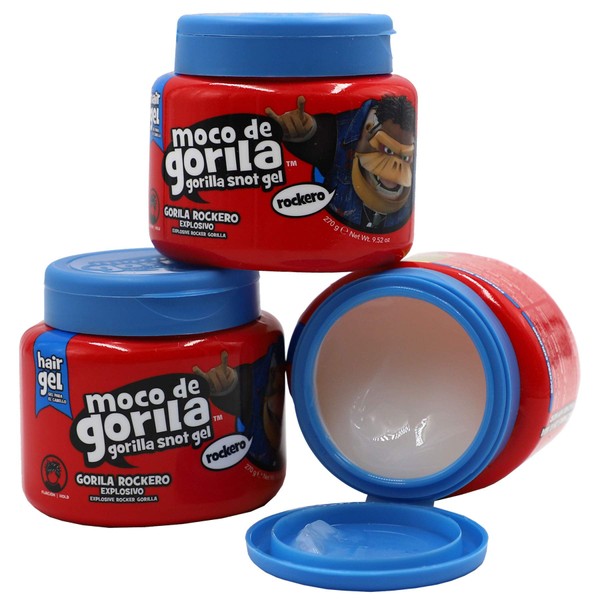 Moco de Gorila Rockero Hair Gel Jar, Long Lasting, Strong Hold Hair Styling Gel, 3-Pack of 9.52 Oz Hair Gel Jars