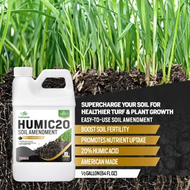 64oz 20% Humic Acid for Lawn - Covers 10,000 sq ft, Humic20 Soil Amendments, Ideal Soil Conditioner for Lawns, Promotes Aeration & Better Structure for Stronger Roots & Healthy Grass Growth