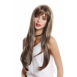 WIG ME UP - GF-W2087-8H124 Women's Wig Long Straight Fringe Highlighted Brown Blonde Highlights
