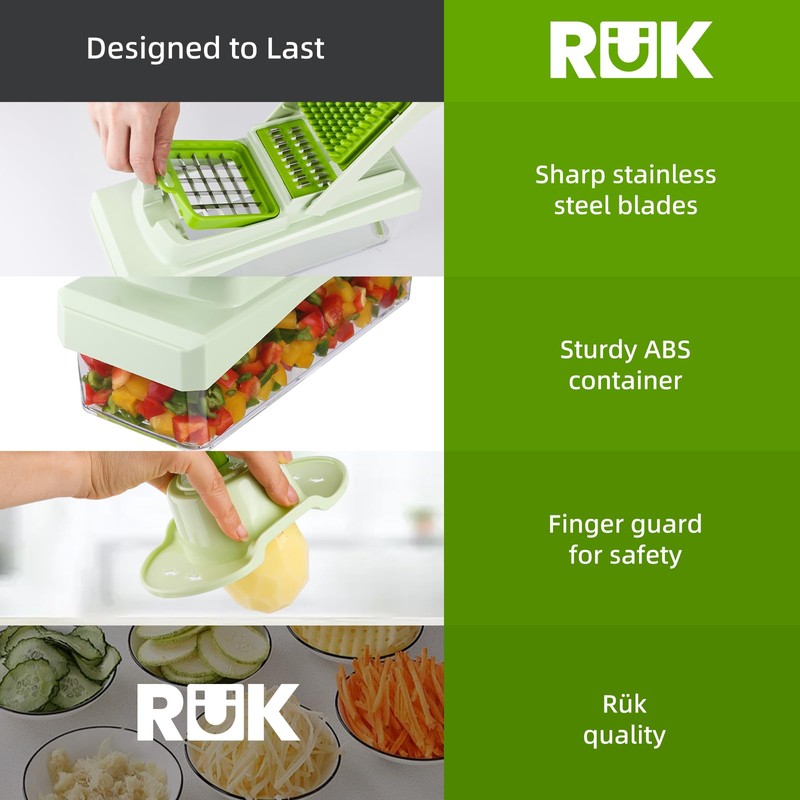RüK 10-in-1 Vegetable Chopper – 6 Blade Veggie Chopper with