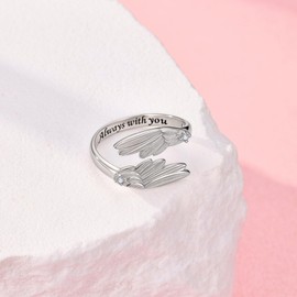 AXOMY Feather Angel Wings Ring S925 Sterling Silver Adjustable Wings Wrap Open Thumb Rings for Women Mom Wife